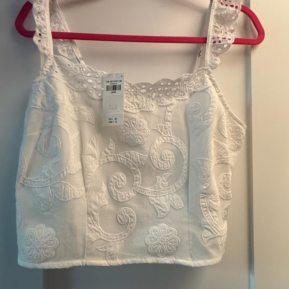 Abercrombie & Fitch White Embroidered Cropped Tank